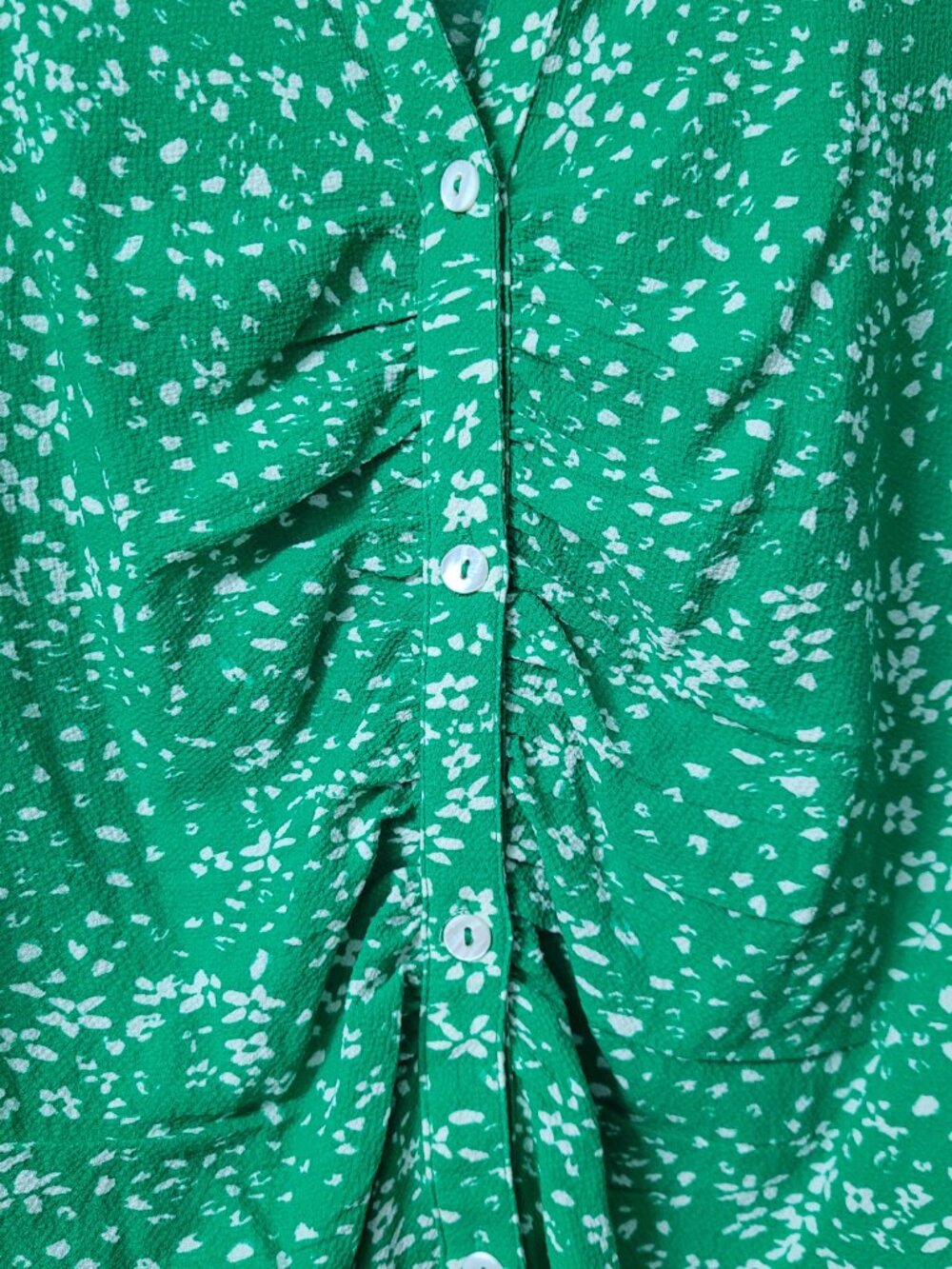NWT DKNY Green & White Floral Ruched Midi Shirtdress - Picture 4 of 10